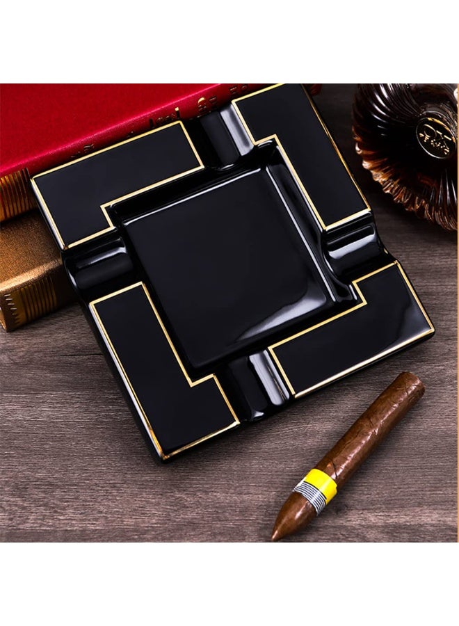 KISSUN Cigar Ashtray Large Ceramic Cigarettes Ash Tray Black Cigars Ashtrays for Men travel, Indoor, Outdoor, Patio, Home, Office, Gift - Image 2